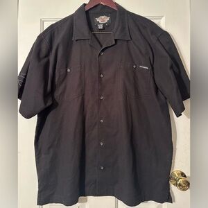 HARLEY DAVIDSON Men’s XL 100% Cotton Black Short Sleeve Button Down Back Graphic